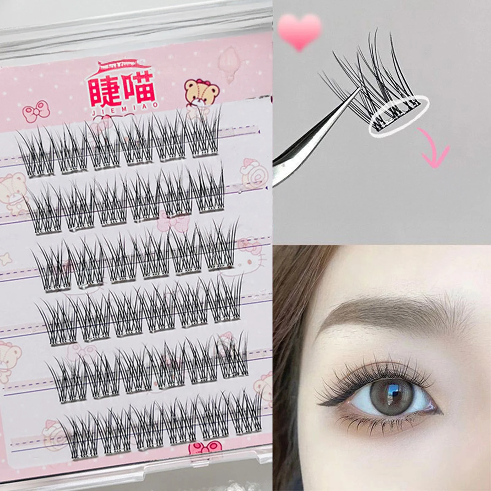 Sem cola cílios postiços 120 clusters natural transparente haste peixe cauda extensão dos cílios 8-11mm misturado c onda preto cílios maquiagem