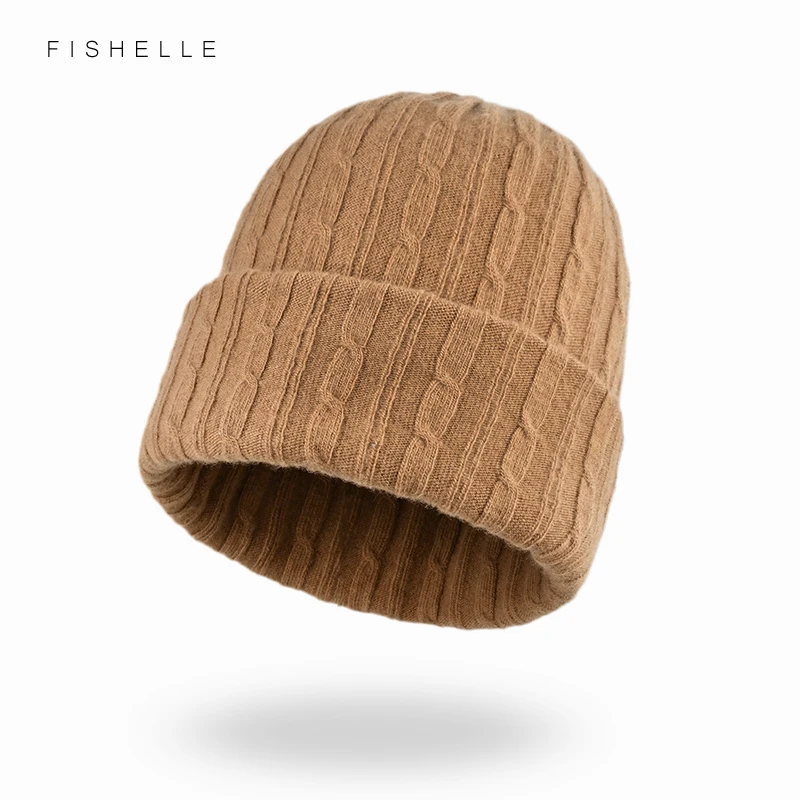 Fine twisted double layer pure wool hat Women\'s warm knitting 100 wool cap autumn winter girl boy Beanie luxury gift