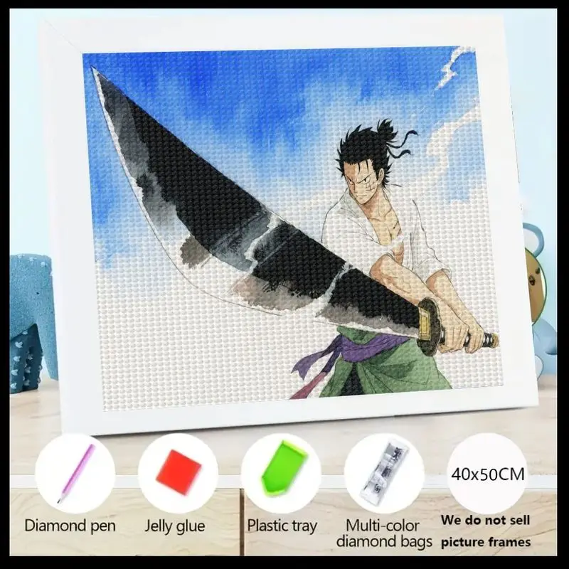 

1PC 5D DIY Full Drill Diamond Painting Kit, Anime One Piece Roronoa Zoro Warrior Manga Character Art Craft for Adults Teens, 40x
