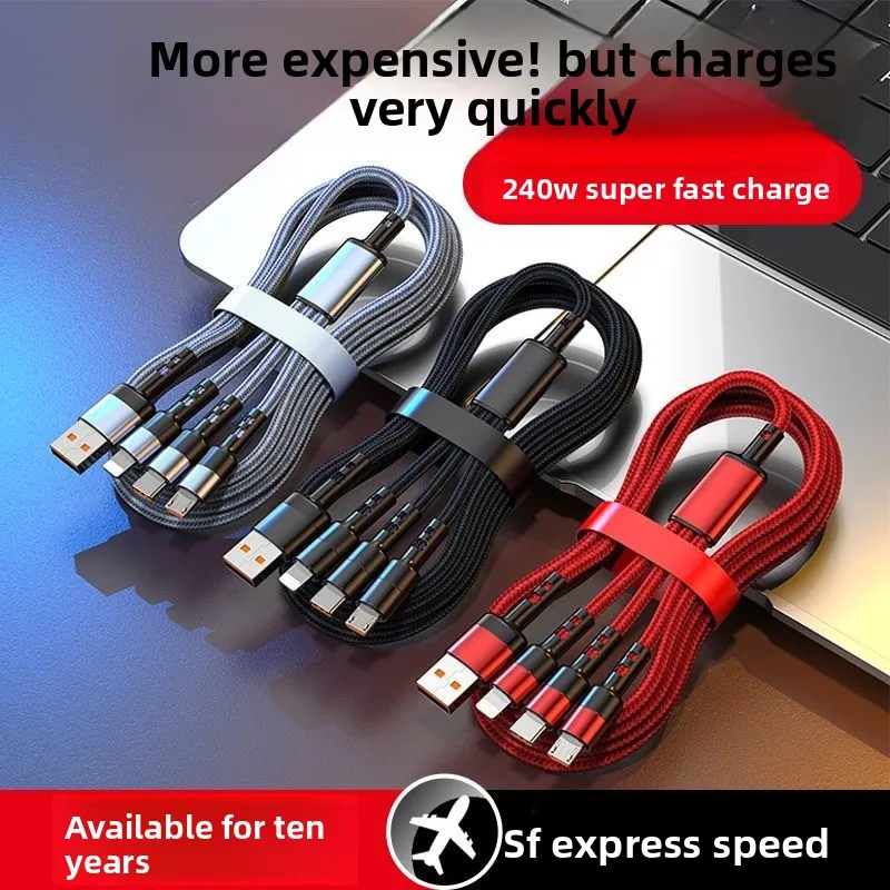 200W 초고속 충전 데이터 케이블, 3-in-1 충전 케이블 (1-to-3), 아이폰 17, 화웨이, 오포, 아너 호환