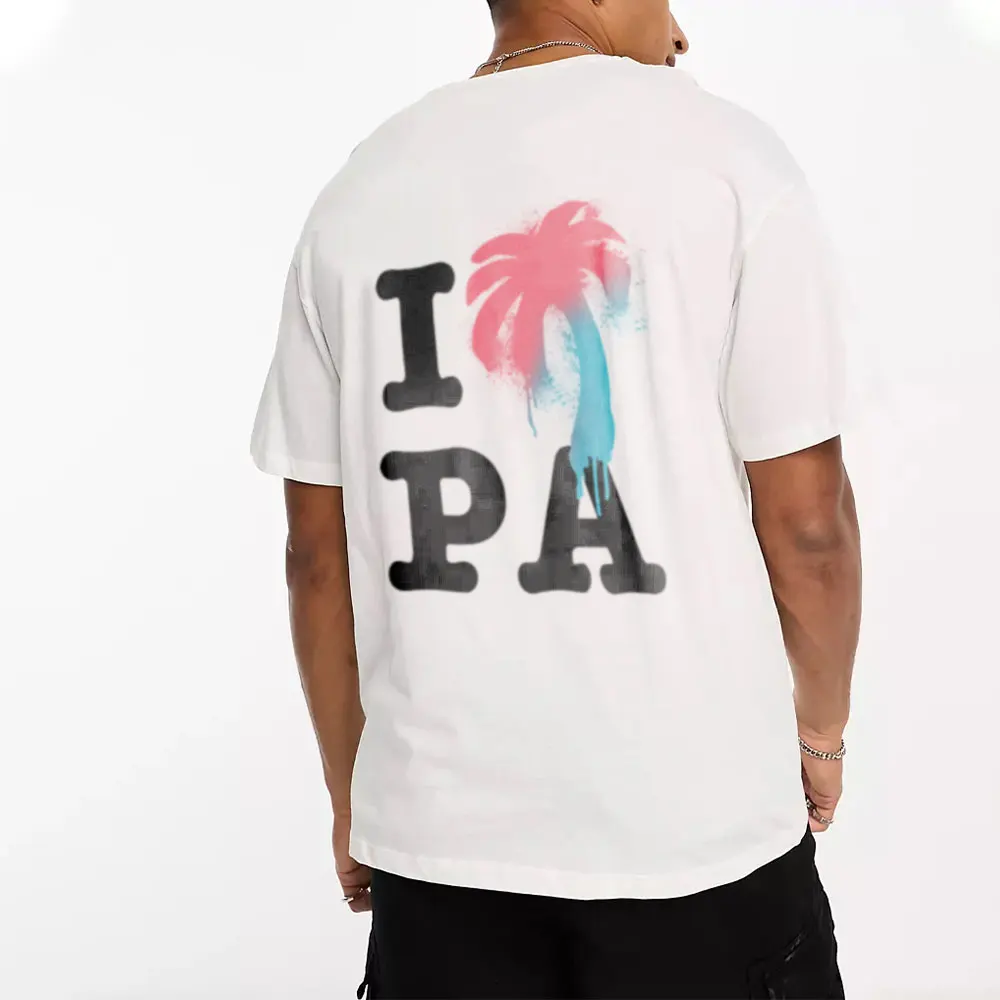 High Street Men's Pure Cotton Clothing New Graffiti Letter Printing Surfing Sports with Round Neck Short Sleeve T-shirt White