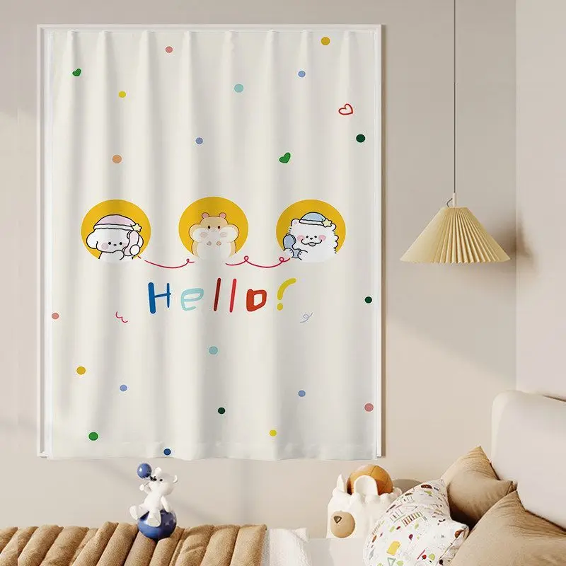 VIKAMA Kids Window Curtain Cute Cartoon Animal Party Hat Dot Print for Nursery Boys Girls Room Hanging Drape Home Decor