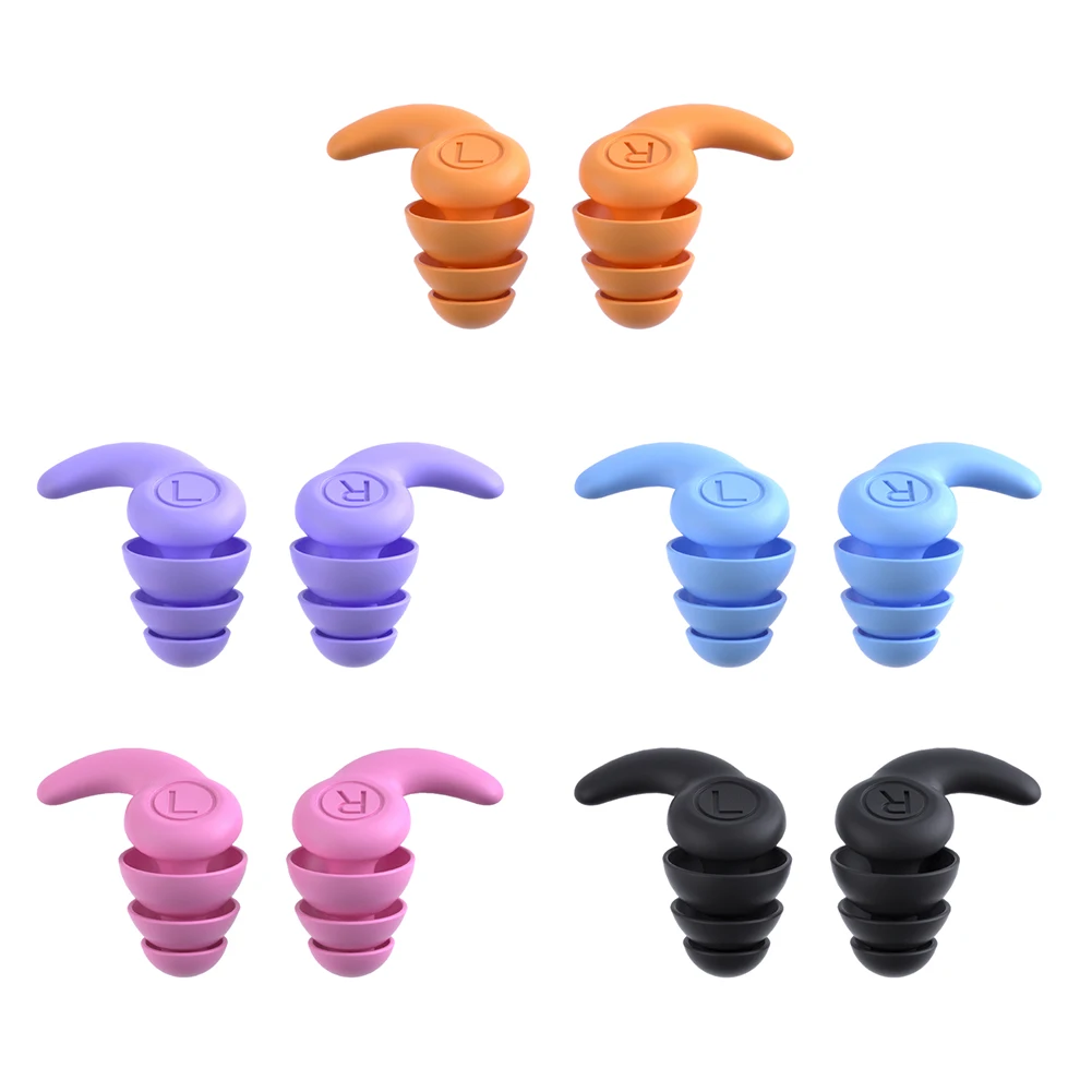 

1 Pair Silicone Ear Protector Waterproof 3 Layers Sleep Noise Ear Plug Canceling Noise Lightweight Portable for Sports Swimming