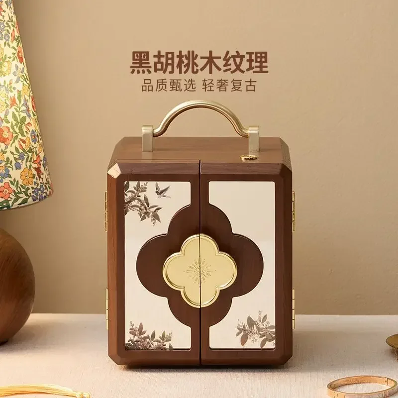 Wooden jewelry box storage box exquisite high-end gold storage box with handle 2026 new jewelry sto