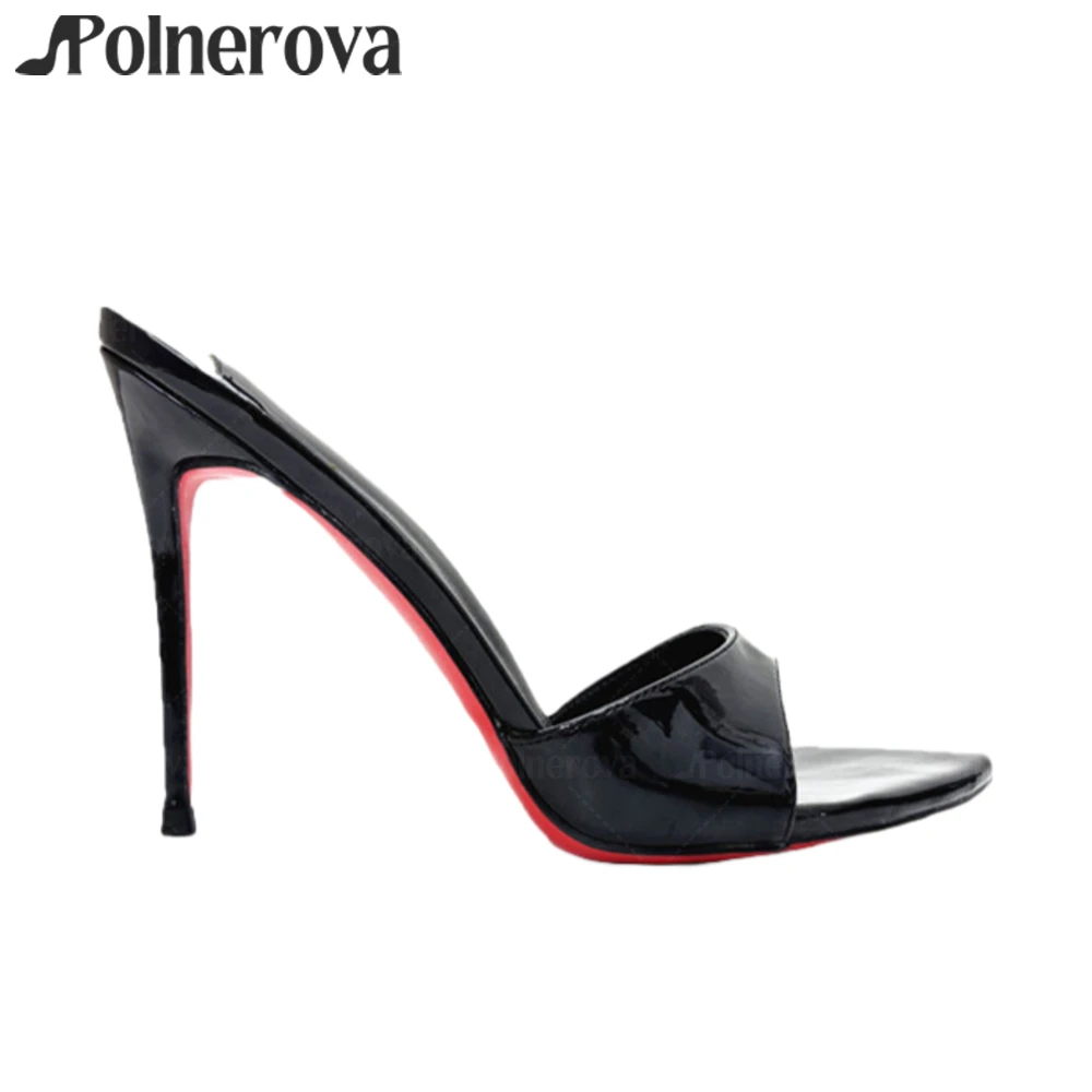 

Pointed Toe Stiletto Mules Sexy Metallic Insole Slippers 16cm Lacquered Heel Summer Slippers Customizable Color High Heel Mules