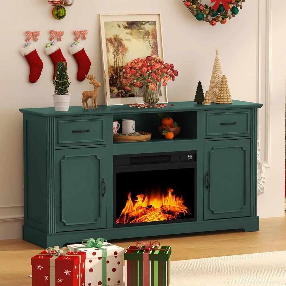 

Fireplace TV Stand for TV up to 65'', Consoles Cabinet with Adjustable Shelves, Modern Entertainment Center with Storag