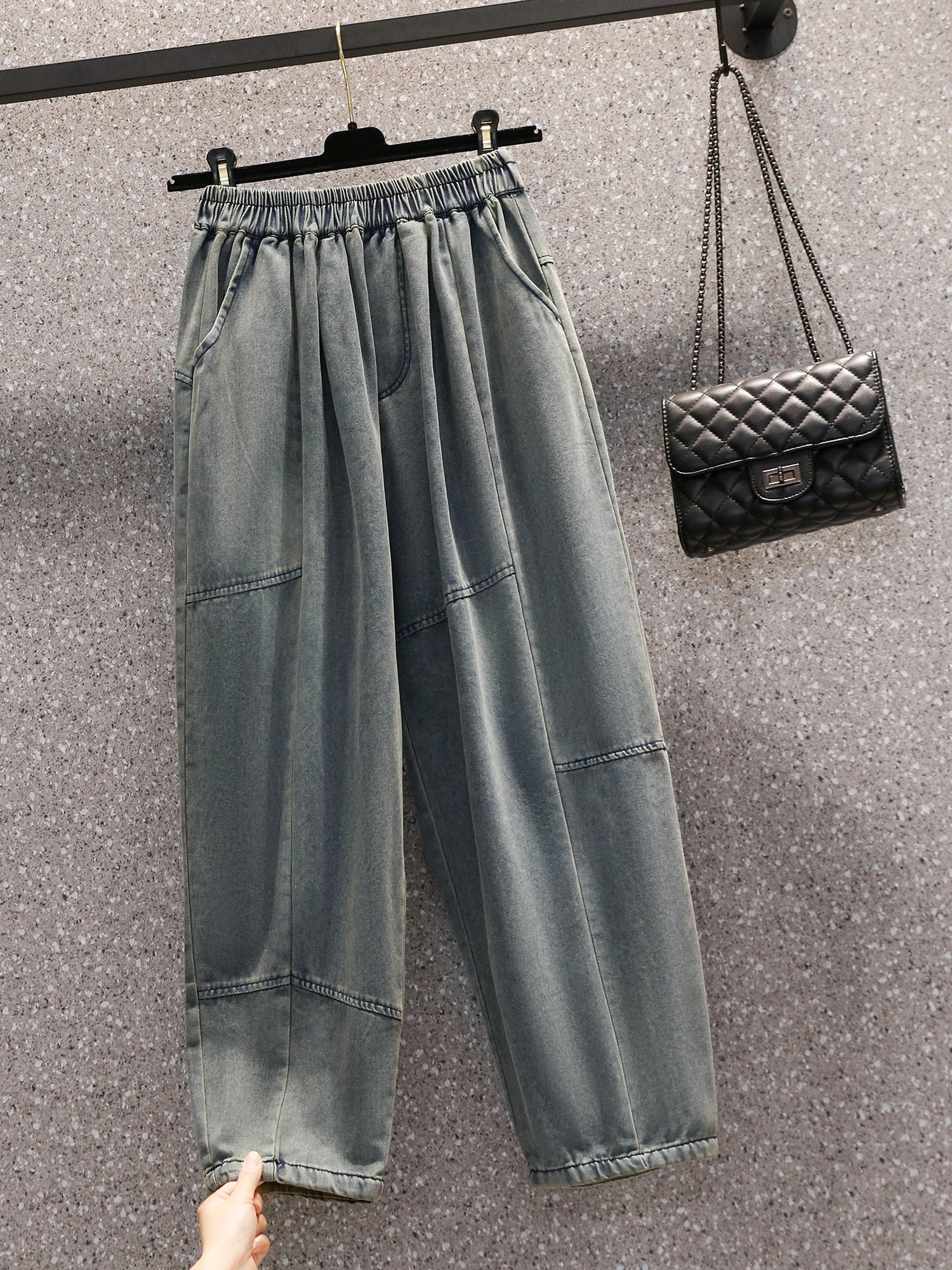 

Fashionable Harlan Jeans Women's Large Size Dad Style Worn out Casual Long Trousers High Waist Bootcut Denim Spring Summer