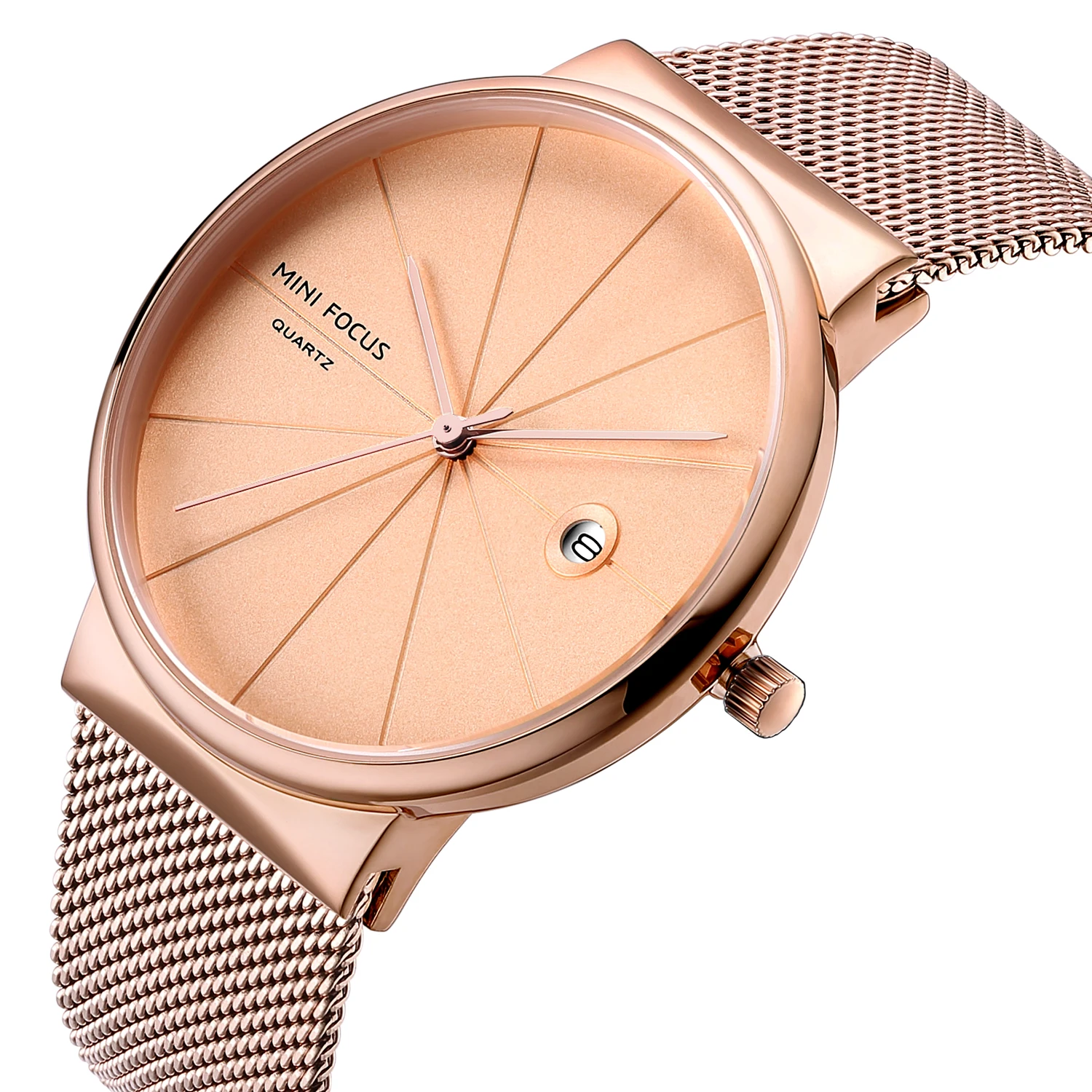 Mini Focus MF0176G Fashion Quartz Watches Blue Mesh Stainless Steel Band Waterproof Calendar Men Luxury Watch