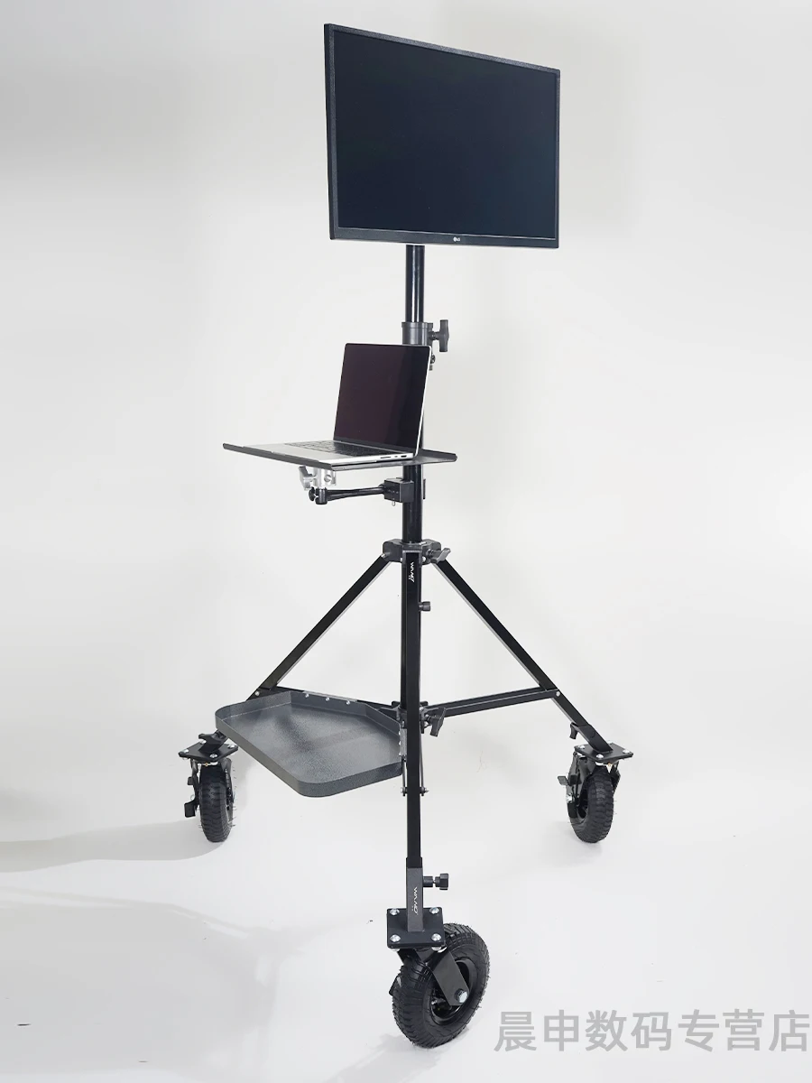 

On-line shooting set wheeled computer tray display bracket film studio mobile image workstation director monitor car Image Mobil