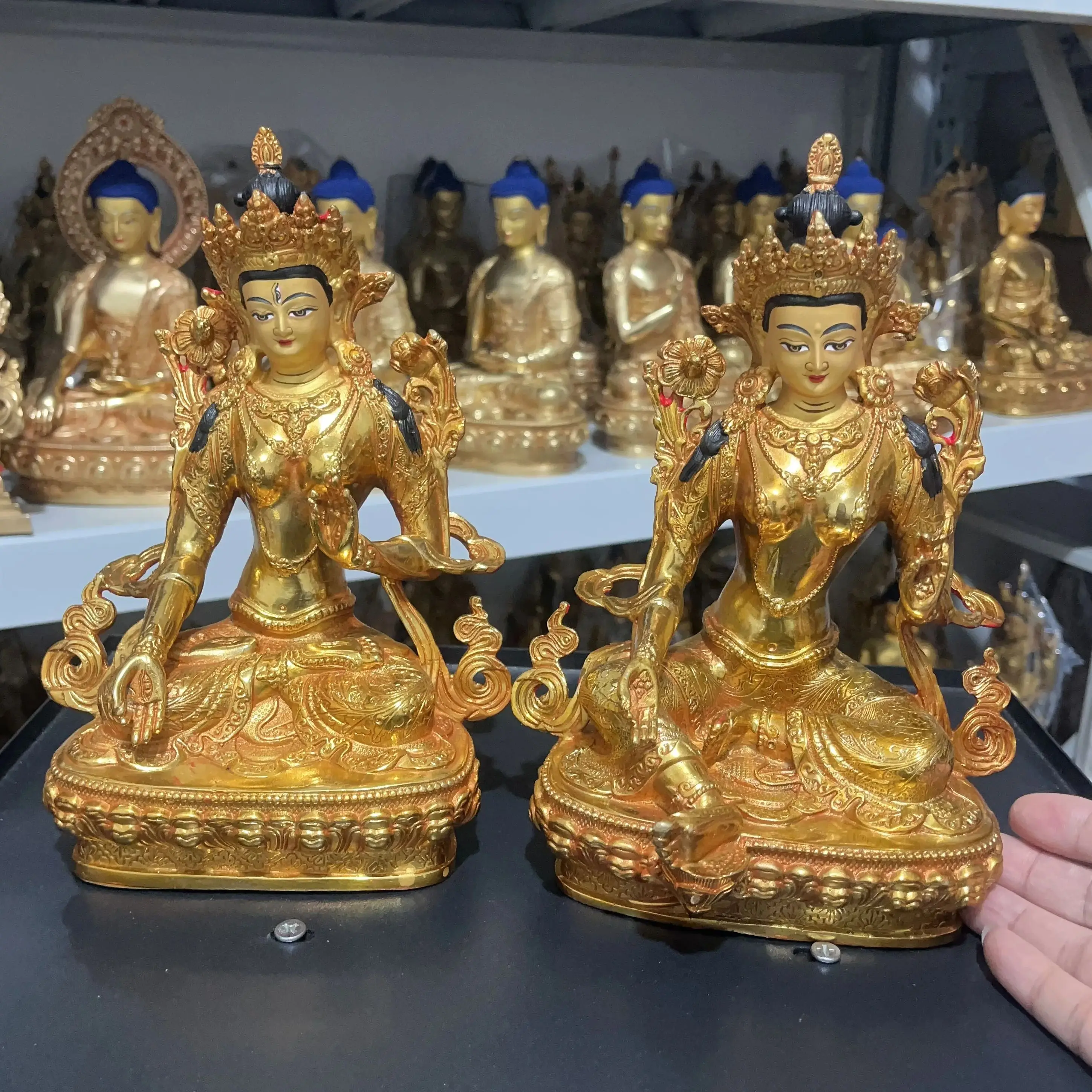

Good copper buddha statue gilding white tara green tara Buddha statue tibetan buddhism supplies temple altar worship 21cm