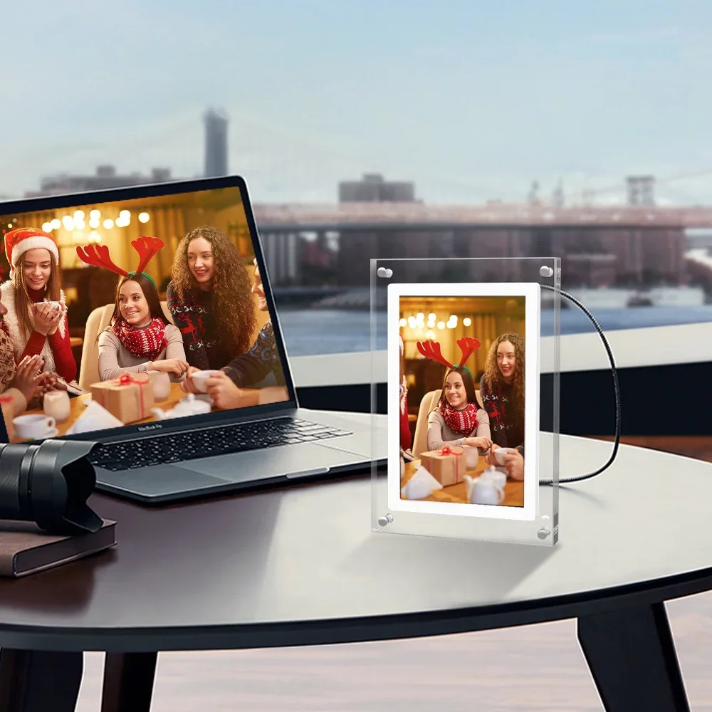 Acrylic Digital Photo Frame 5 and 7 Inch IPS Screen 4GB Memory Rechargeable Battery Auto Rotate Portable Digital Picture Frame