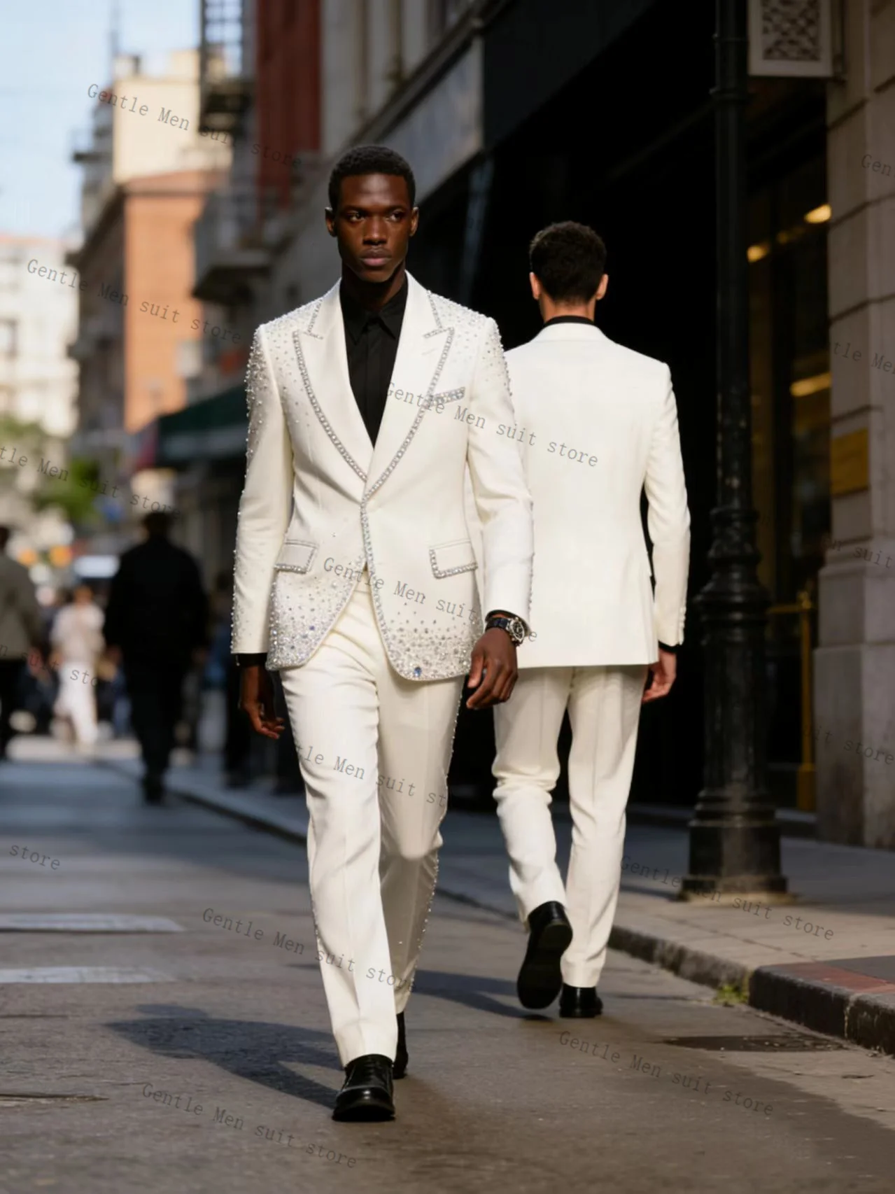 

Crystals Men Suit Set 2 Pcs Cotton Blazer+Pants Trousers Groom Wedding Tuxedo Formal Office Business Jacket Coat Customized