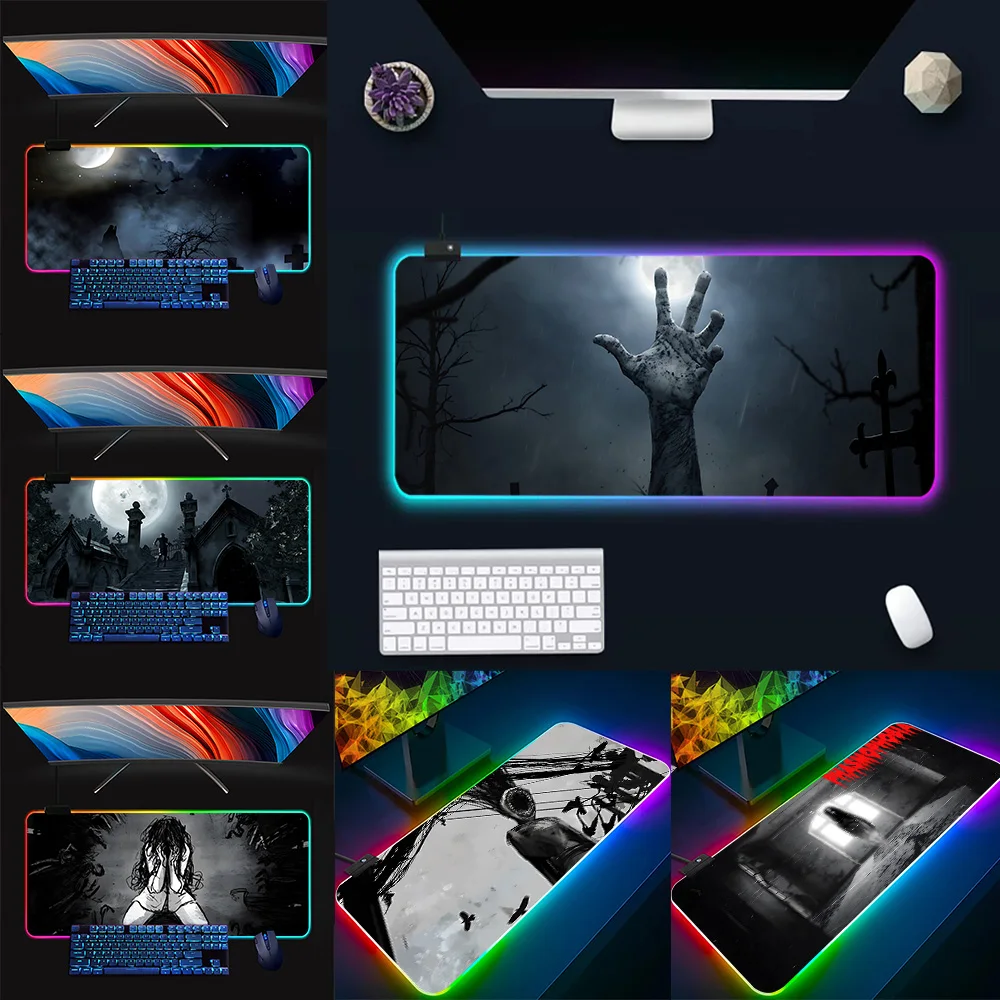 

Death Ghost RGB Pc Gamer Keyboard Mouse Pad Mousepad LED Glowing Mouse Mats Rubber Gaming Computer Mausepad