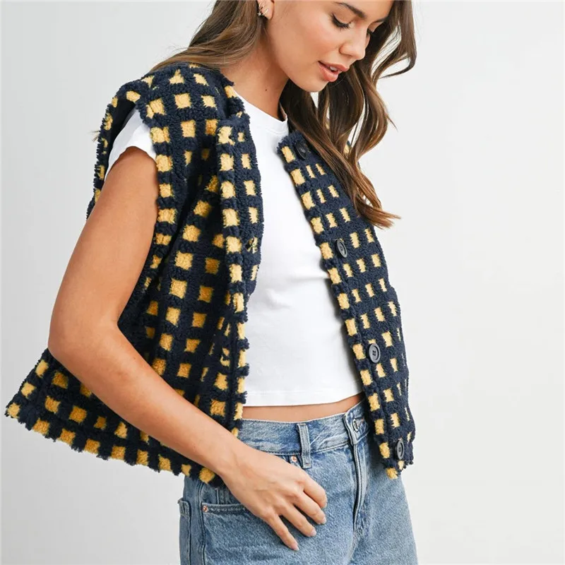 الجمالية منقوشة طباعة أكمام مفتوحة الجبهة سترة سستة معطف المرأة Y2k خمر الدافئة البخاخ سترة أبلى سترة دون أكمام #2