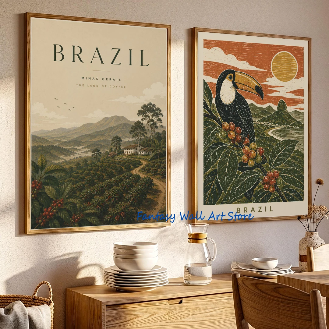 Brazil Coffee Sao Paulo Travel Poster Brazil Single Origin Coffee Vintage Poster Canvas Painting Wall Pictures Retro Cafe Decor