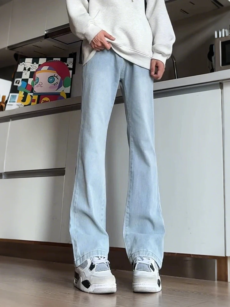 

Светло-голубые джинсы свободного кроя прямого кроя для мужчин, в стиле американского стритвида, со средней посадкой, на молнии, повседневные