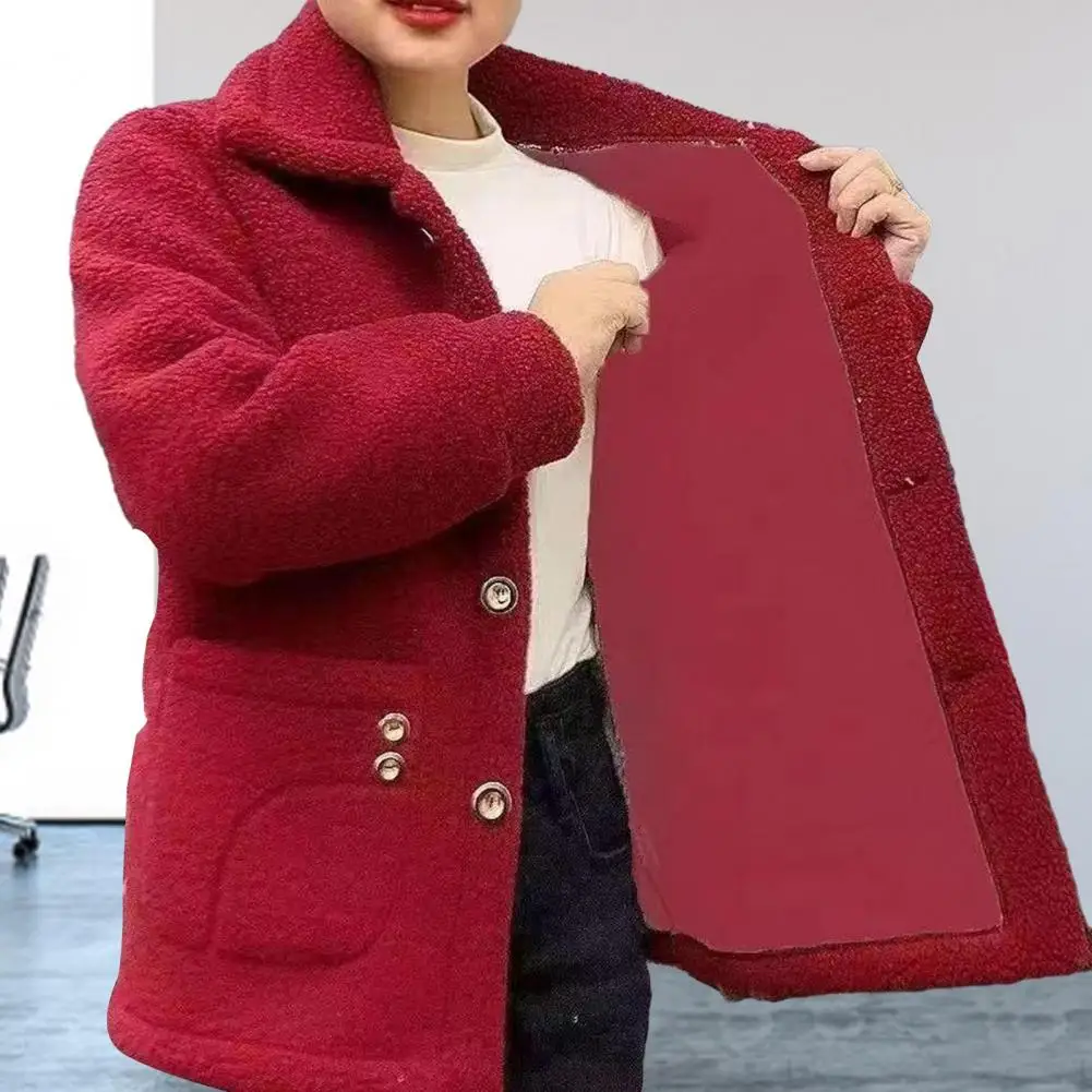 2025 Single Breasted Outwear Women Autumn Winter Coat Lapel Long Sleeve Thickened Imitation Lamb Wool Cardigan Cozy Outwear