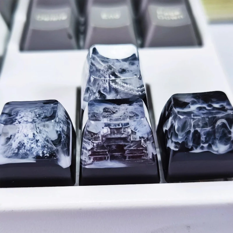 Ink Wash Wind Epoxy Resin Keycaps for Mechanical Keyboard Caps Translucent China The Great Wall Custom Keycap DIY Artisan Keycap