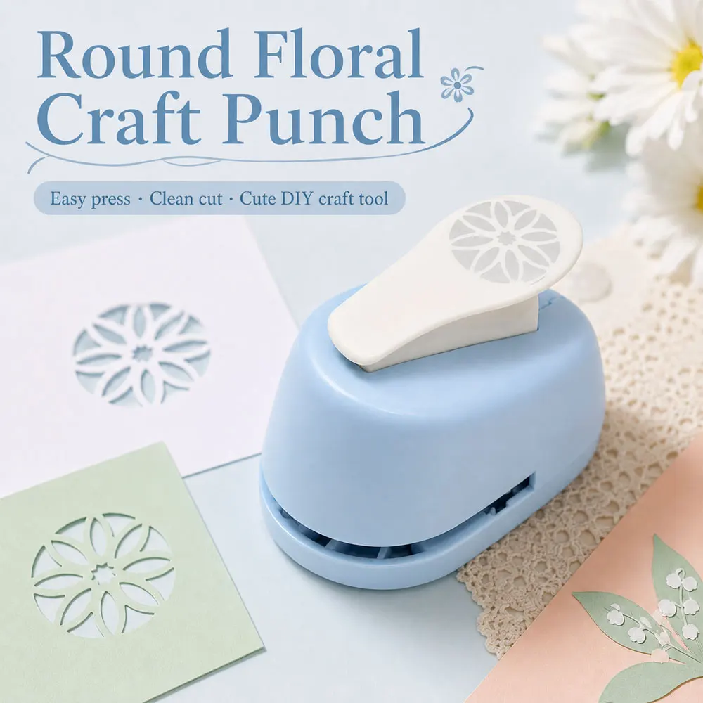 Round Flower Craft Punch with 2.5cm Cutout, ABS Body, Metal Cutting Die and Clear Scrap Collector for DIY Paper Crafts