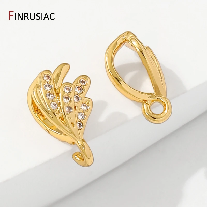 18K Gold Plated Brass With Zircon Pendant Pinch Clip,Wing Shape Pendant Pinch Bail,Bail For Jewelry,Jewelry Making Supplies