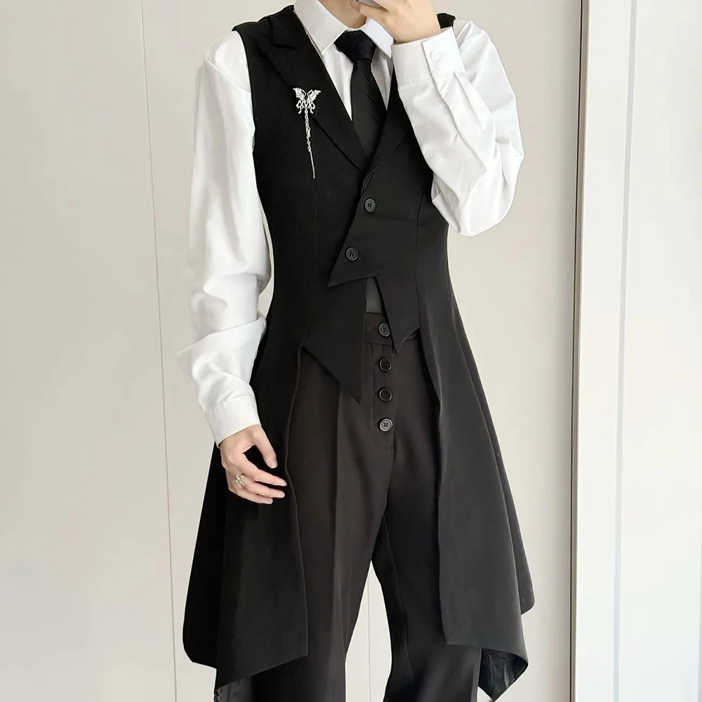 Mens British Swallowtail Slim Fit Mid Length Vest Streetwear Fashion Formal Stage Casual Suit Jacket Men'S Clothing 2026 New