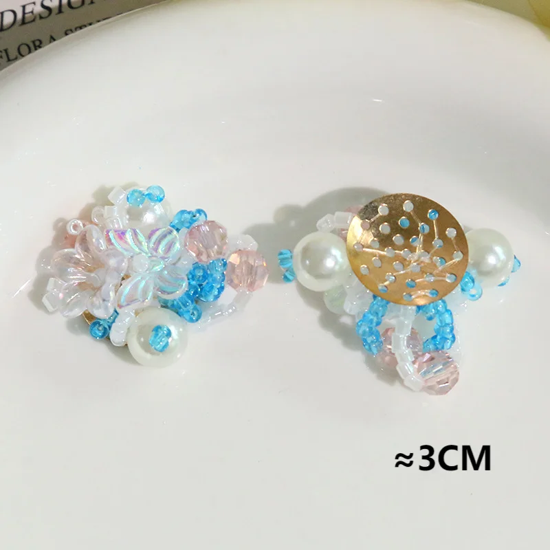 Handmade Blue Beads Cluster Button Accessory for Jewelry Making 3pcs DIY Sewing Hole Shoes Decoration Ornaments Wholesale