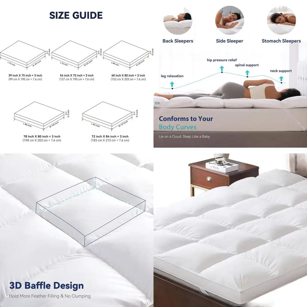 

Матрас Twin Size 3, наматрасник из органического хлопка с гусиными перьями и бретелями, ультрамягкая подушка