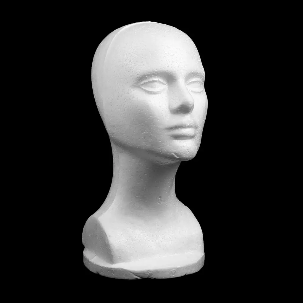 12'' Styrofoam Foam Mannequin Manikin Display Head Wig Hat Stand White Foams (White)