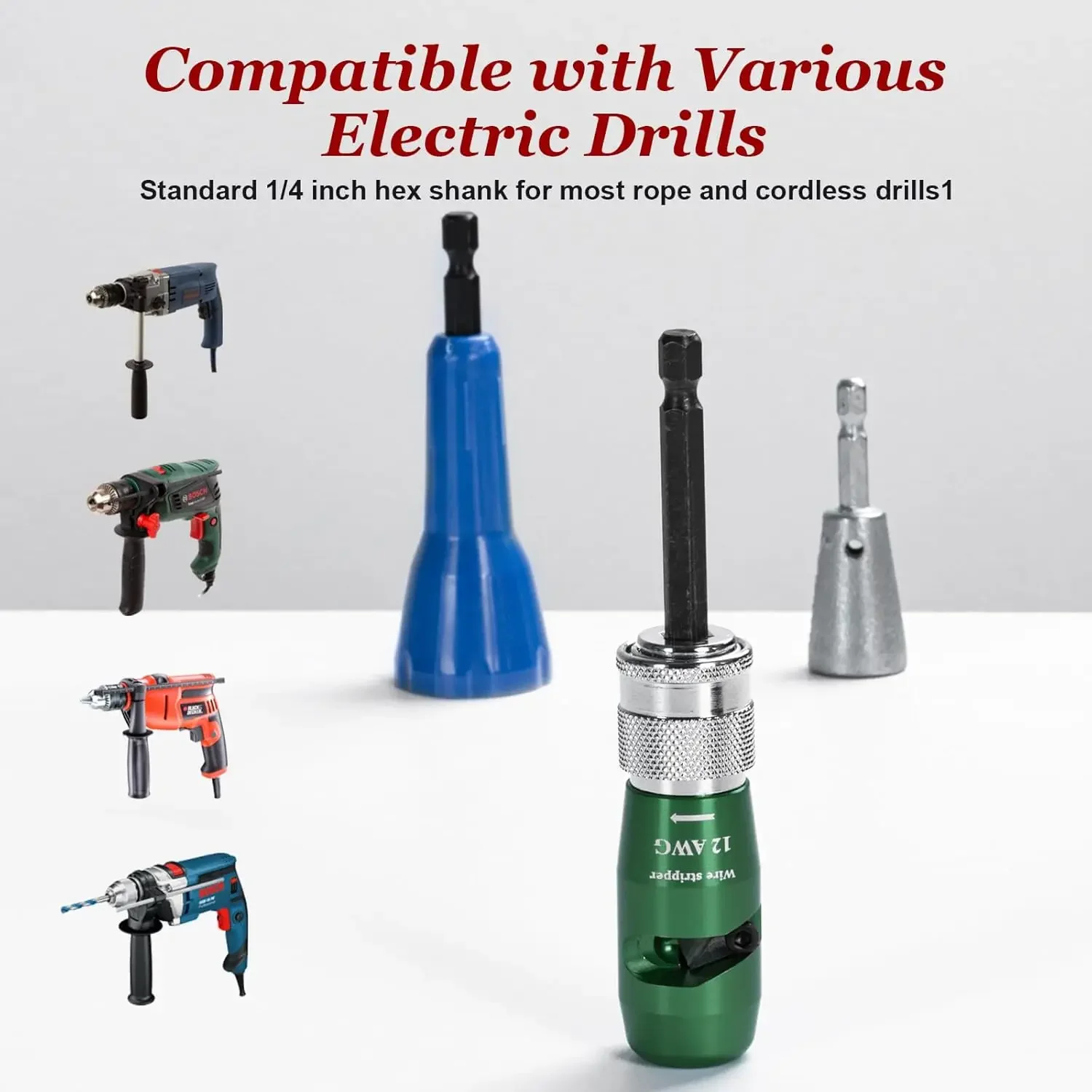 

Electricians Drill Wire Stripper Set Wire Strippers for Drill Cable Stripper Tool with Twisters for AWG 14-12-10-8-6 Wires