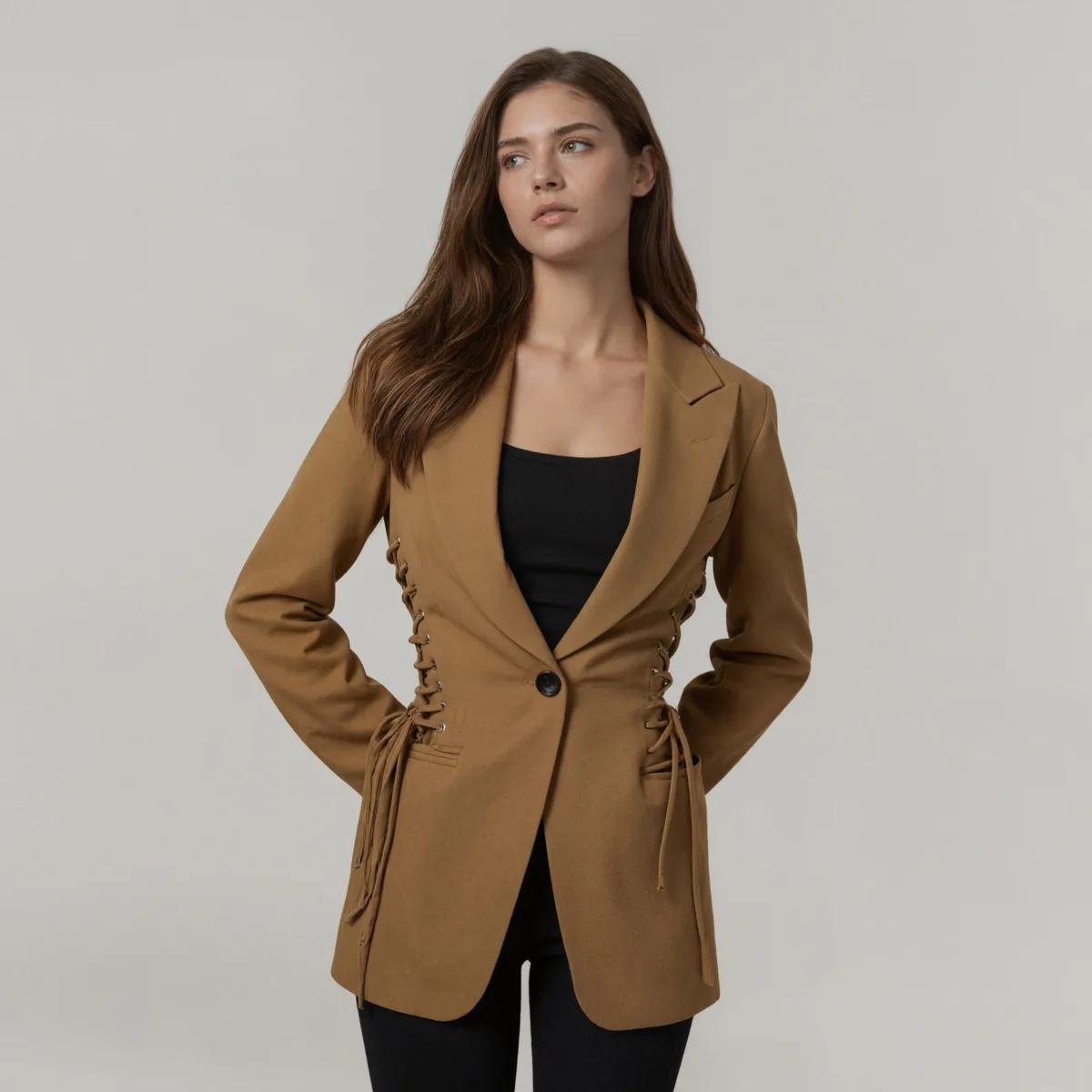 CiCi 2025 الخريف الشتاء تتجه مربوط خندق السترة معطف للنساء البوليستر تعادل الخصر مكتب العمل شيك ملابس خارجية يوميا #3