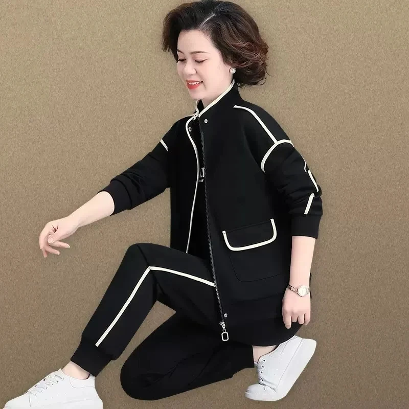 

Middle Aged Mother Sportswear Set New Spring Autumn Women Casual Tracksuits Suit Fashion Zipper Jacket + Lenght Pants 2PCS M-4XL