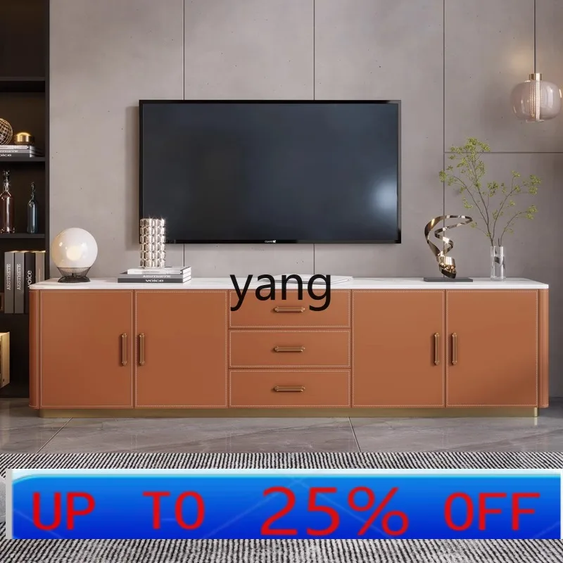 

LMM Italian Saddle Leather TV Cabinet Ultra-Thin Modern Small Apartment Solid Wood Bedroom Storage Cabinet