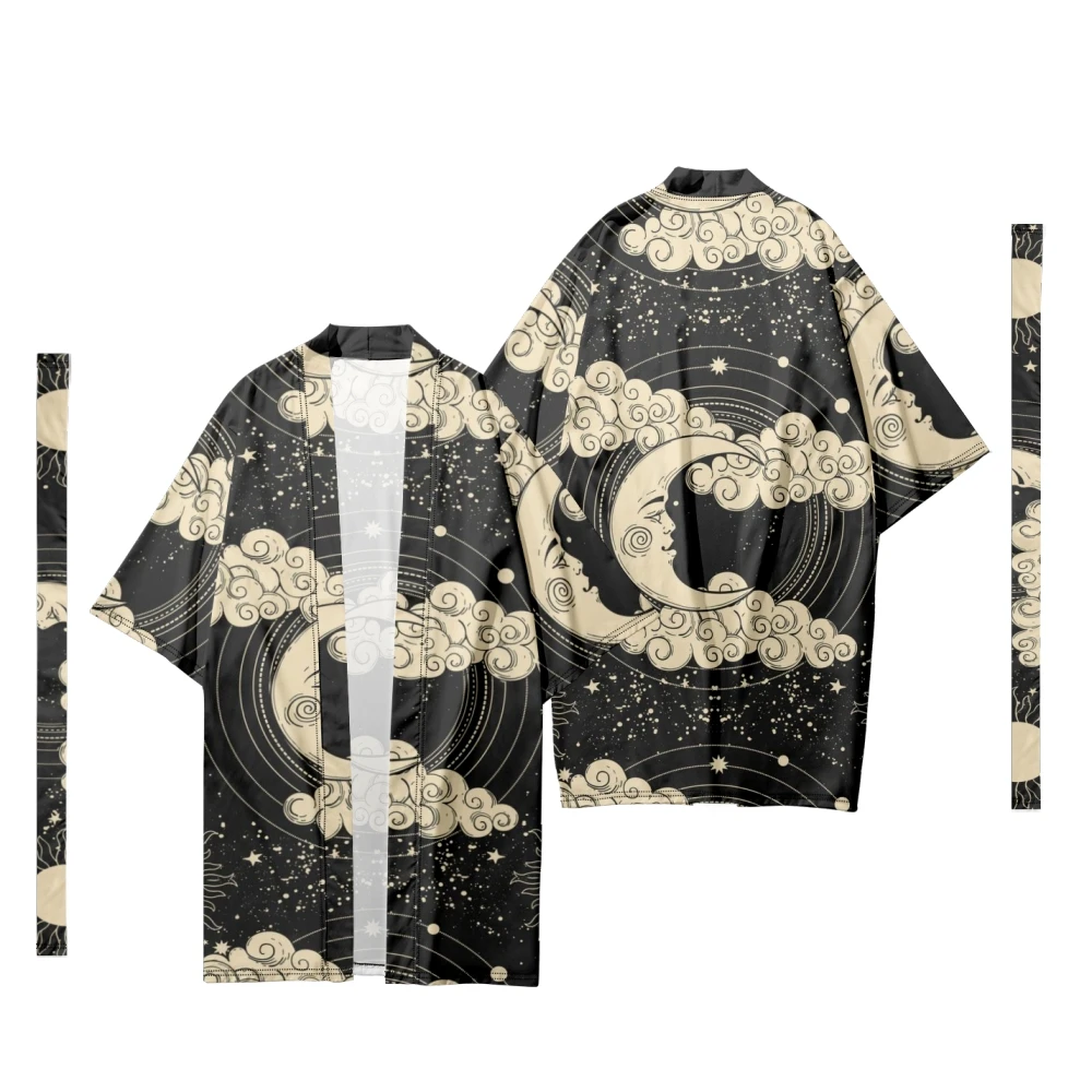 

Men's Japanese Long Kimono Cardigan Men's Samurai Costume Kimono Moon Star Space Pattern Kimono Shirt Yukata Jacket