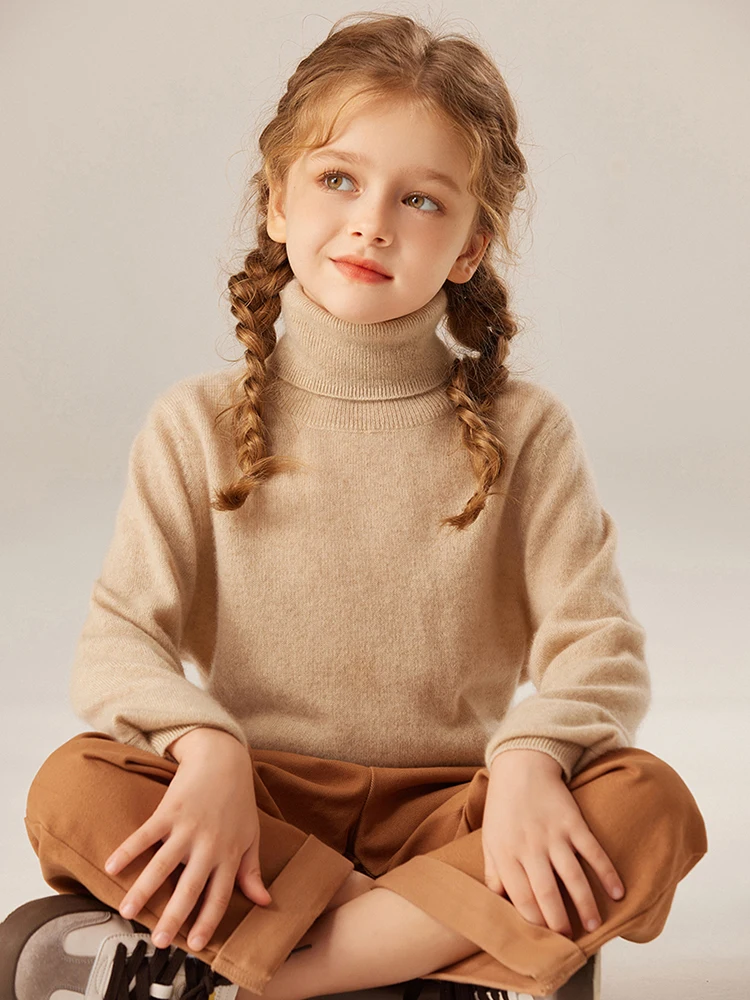 Children's Autumn Winter Cashmere Sweater Turtleneck Basic Pullover Boy Girl 12 Colors 100% Cashmere Knitwear Kids Clothing Tops