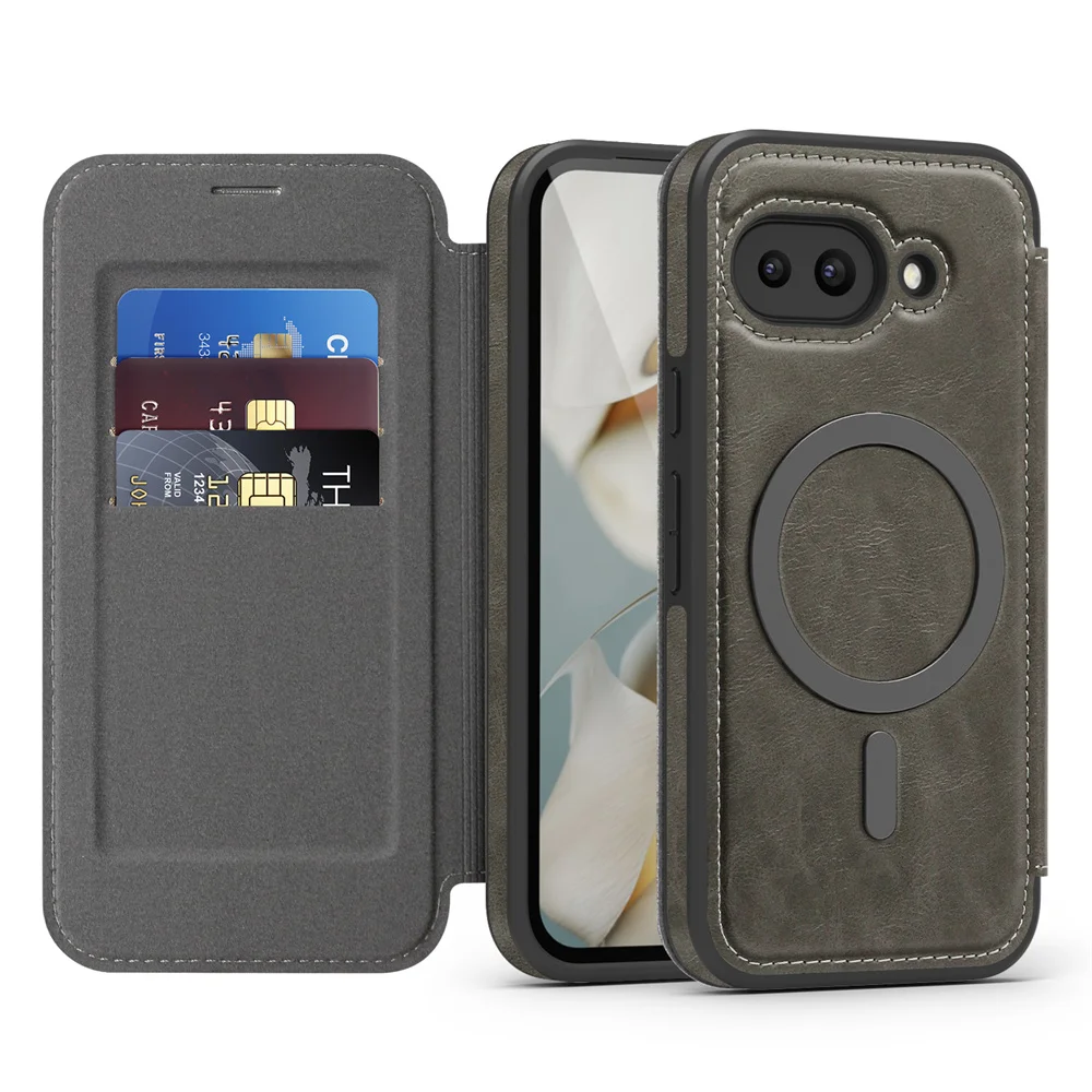 Luxus Flip Magnetische Slot Karte Halter Leder Magnet Telefon Fall Für Google Pixel 10 8 9 Pro XL 9A Einfarbig business Abdeckung