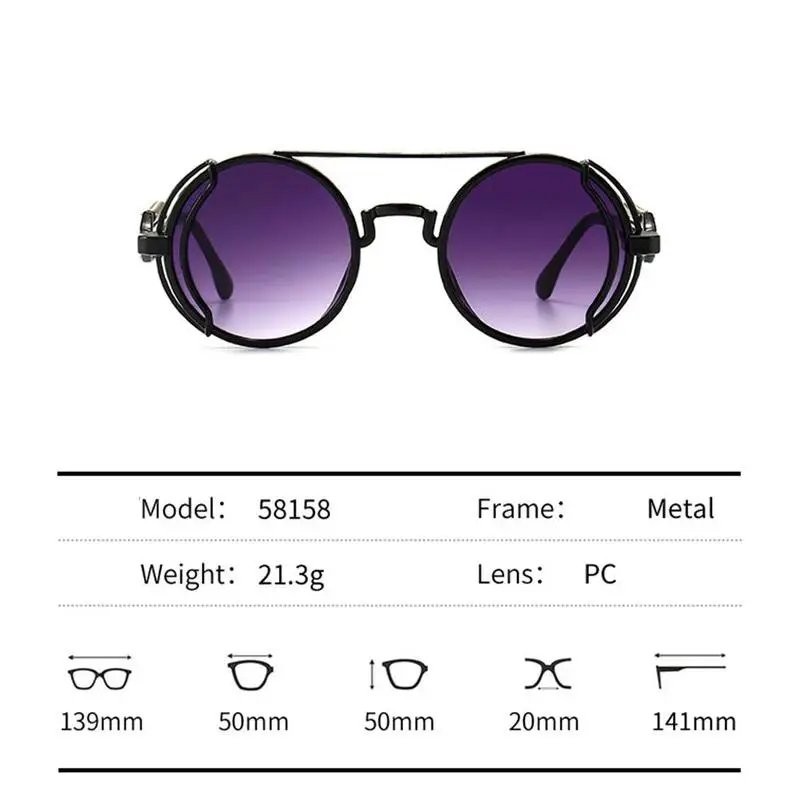 2026  Classic Gothic Steampunk Sunglasses Luxury Brand Design High Quality Men and Women Retro Round Pc Frame Sunglasses