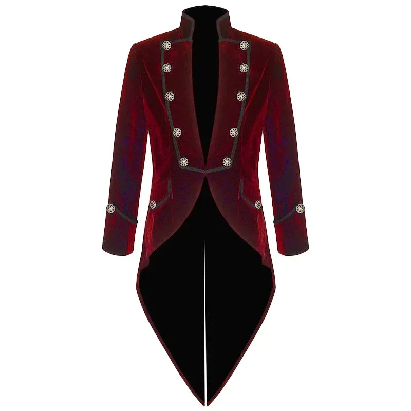 

Men's Medieval Steampunk Jacket Irregular Retro Gothic Cosplay Costume Full Sleeve Buttoned Tuxedo for Halloween Party