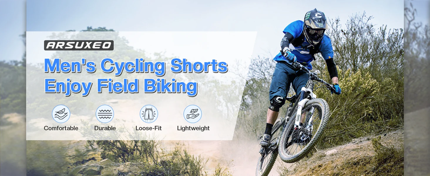 ARSUXEO Herren Lockere Fahrradshorts Mountainbike Ohne Sitzpolster Atmungsaktiv Bequem Leichte Radhose – Detail 1