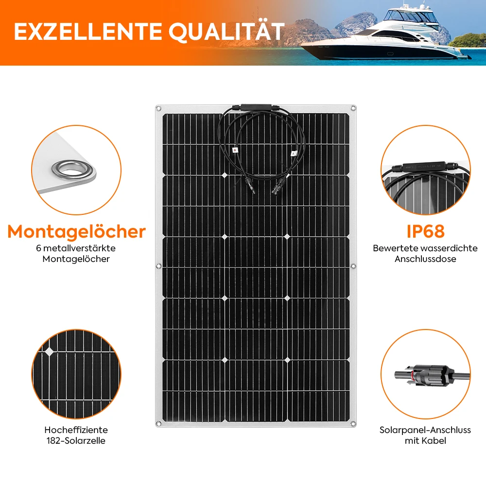 PowMr 100W Flexible Solar Panel 12V Monocrystalline Bendable Solar Cell 18V Solar Battery Camping RV Boat Mobile Power Supplies