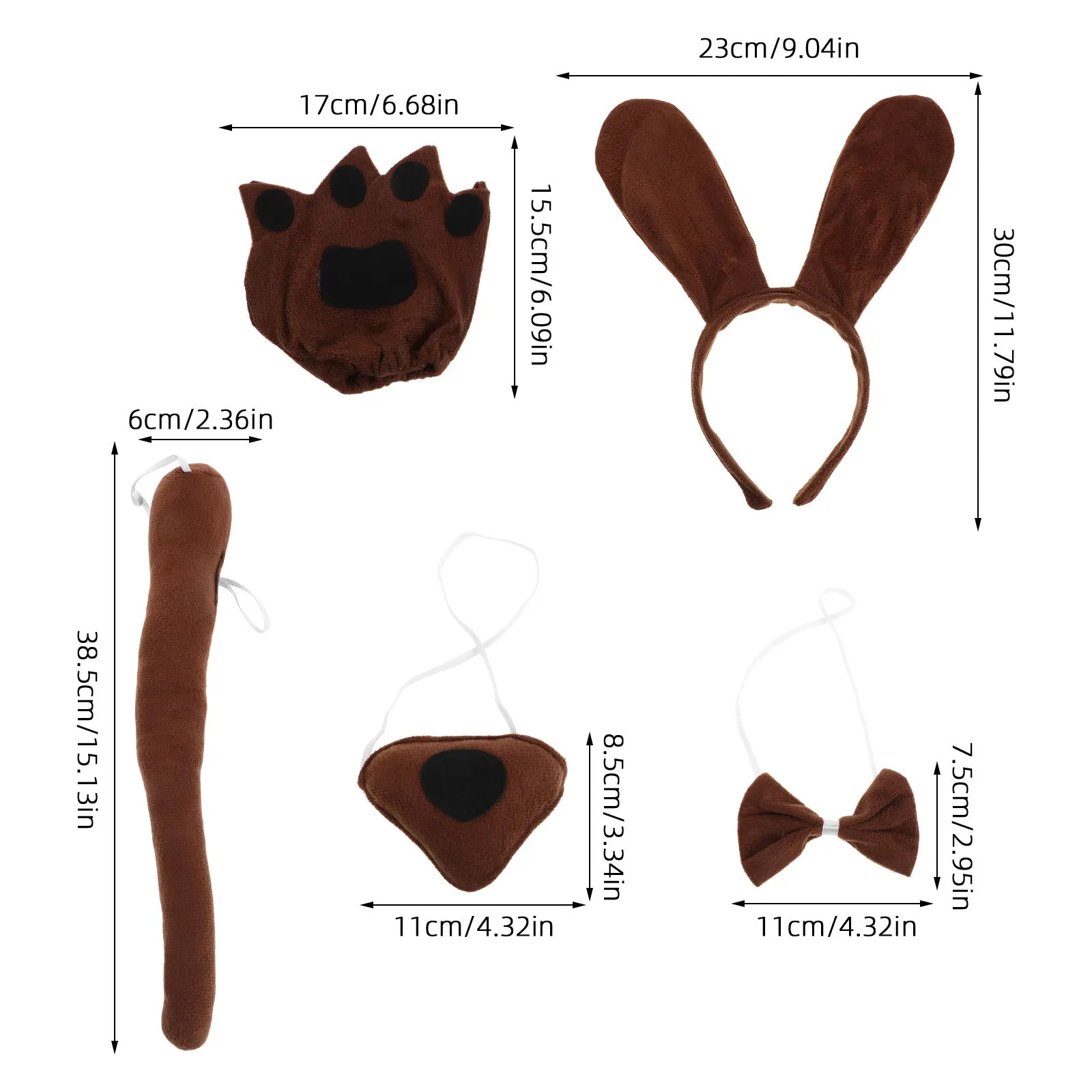 1Set Kinder Hund Kostüm Set Welpen Outfit Haustier Stirnband Schwanz Bowtie Nase Handschuhe Halloween Cosplay Dress Up