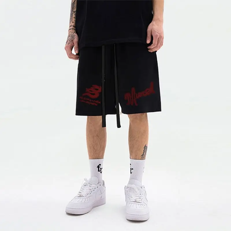 

Мужские повседневные спортивные брюки оригинального дизайна длиной пять четвертей, оверсайз, удобная посадка, прямые брюки из полиэфирного волокна, летние ...