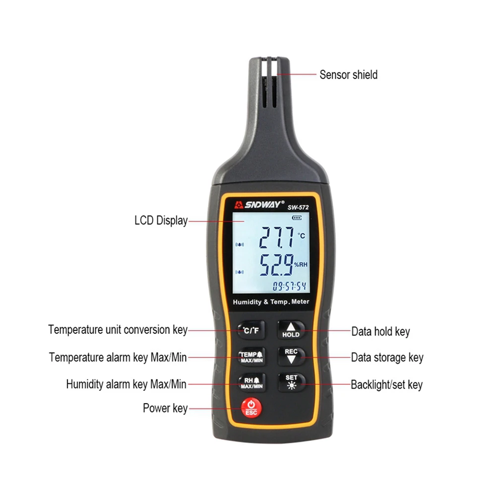 SNDWAY Cyfrowy higrometr temperaturowy Ręczny przemysłowy higrometr temperaturowy o wysokiej czułości SW-572
