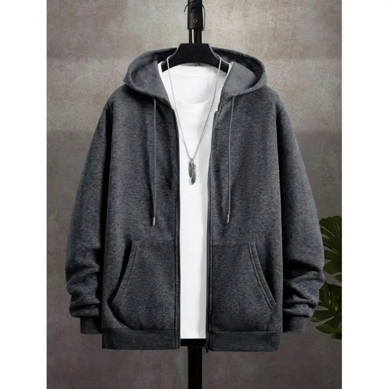 

Men's Casual Color Hoodie Sweatirt with Dstring 4923 Autumn Seven Sve Length Cross-Border Zipper Sle