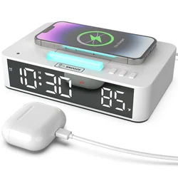 LED Digital Alarm Clock Adjustable Brightness RGB Lights Bedroom Bedside Table Clock Multifunctional Wireless Charger Clocks