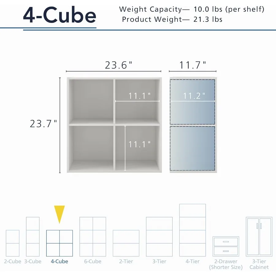 Stapelbare kinderboekenplank wit, 4-cubby organizer met bakken voor speelgoedopslag en kamerdecoratie