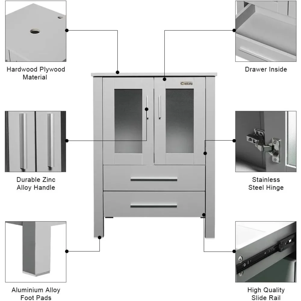 Lemari cermin, 48 "kamar mandi Vanity Sink Combo abu-abu dengan lemari samping Set Modern alas berdiri kayu, lemari cermin