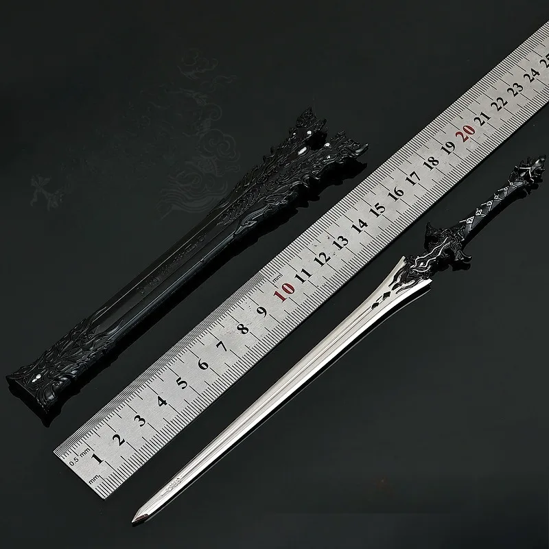 ดาบแห่งความรักของนักดาบ 22 ซม. ดาบแห่งความชั่วร้าย อาวุธต่อสู้ระยะใกล้ โมเดลโลหะผสม ของตกแต่งตั้งโต๊ะ ของสะสม งานฝีมือ ของขวัญ ของเล่นเด็ก
