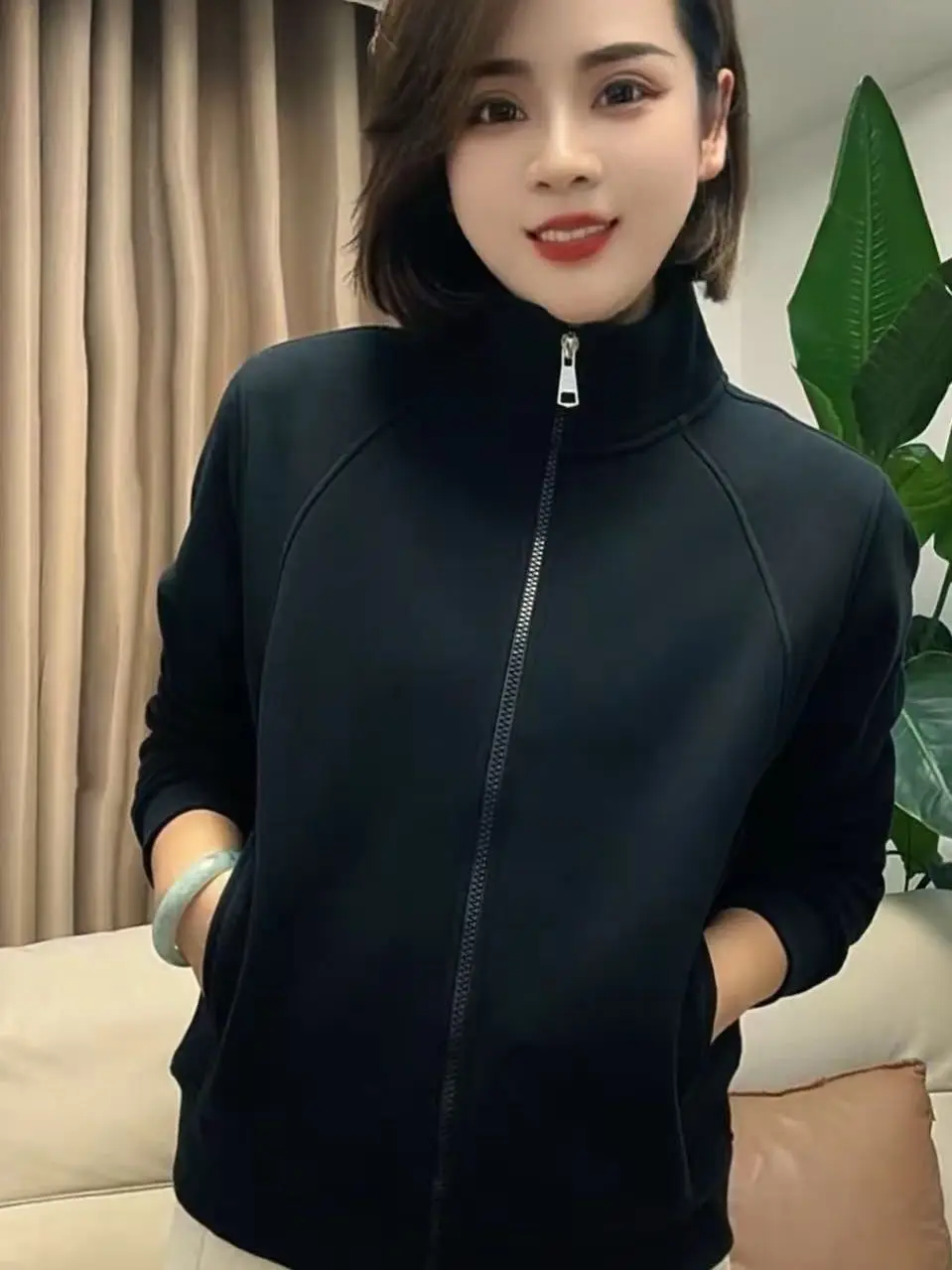 

Модная женская повседневная куртка-свитер с воротником-стойкой на молнии, утепленная флисом, с длинными рукавами, осенне-зимняя спортивная верхняя одежда
