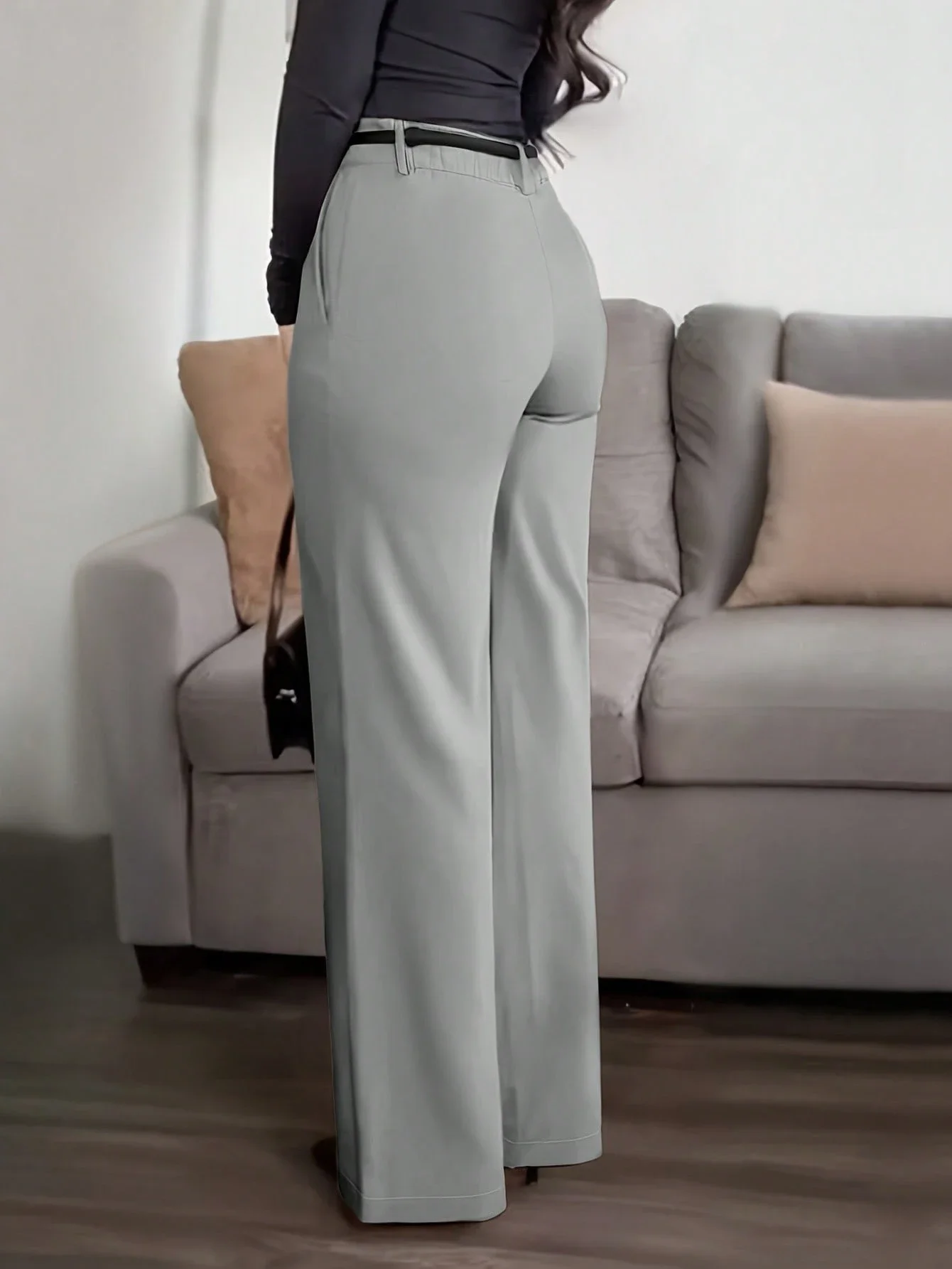

Solid Color Straight Leg Trousers For Office Commute Casual Daily Wear Spring Summer