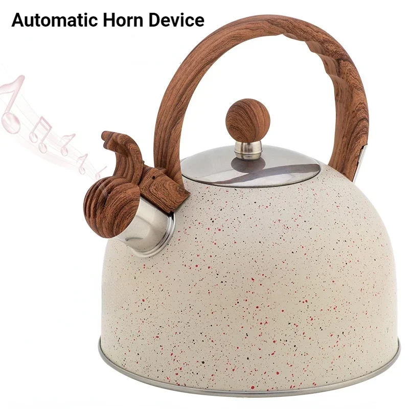 Stainless Steel Water Kettle with Handle Heat Insulation 2.5 Liters Whistle Flat Bottom Tea Kettle Buckle Spout Outdoor Cookware